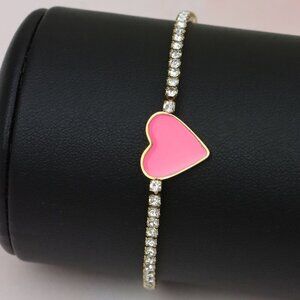 Elegant Yellow Gold Heart Charm Bracelet with Crystal Accents, XPBL0611